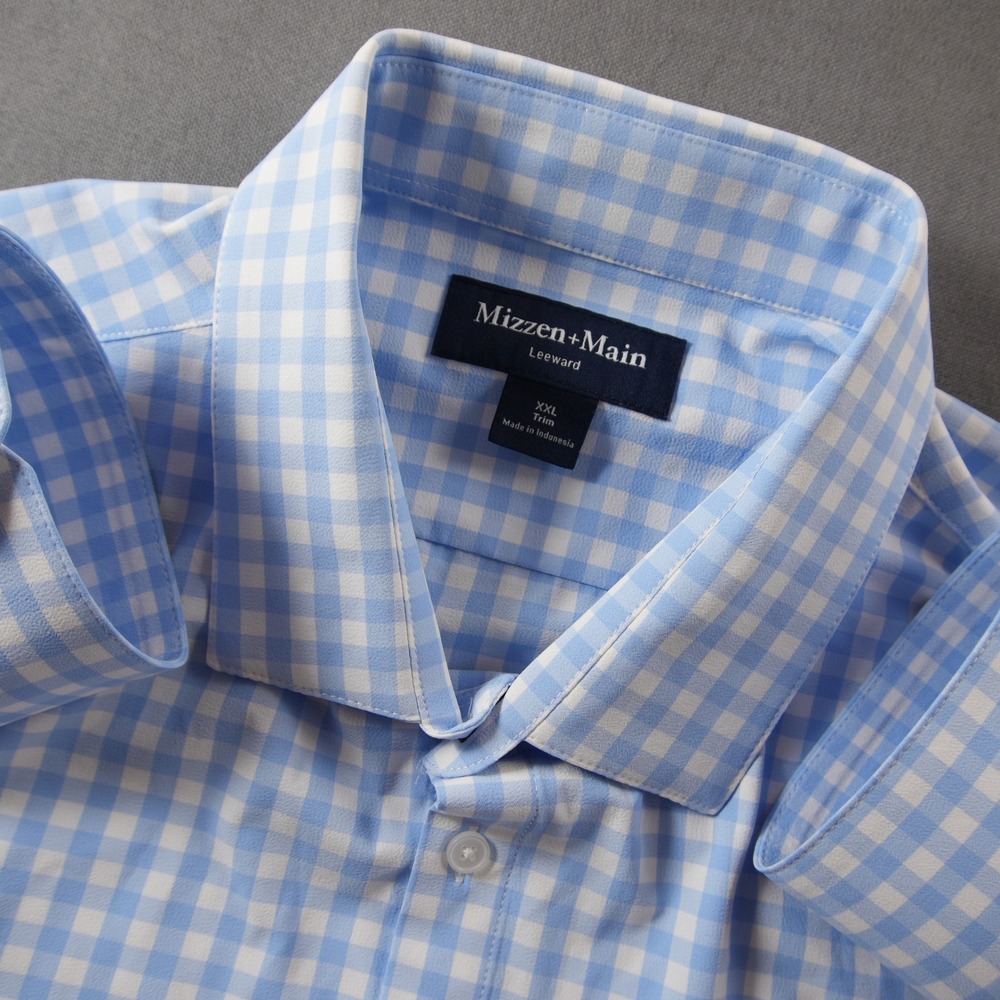Mizzen+Main Leeward Gingham Trim Fit Men Shirt XXL Office Stretch Blue Prep